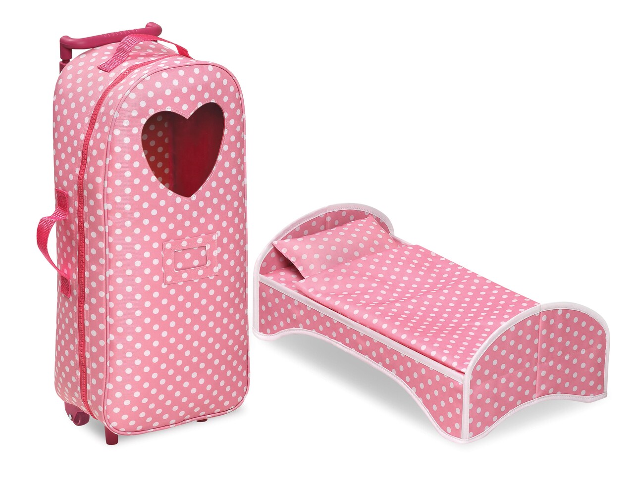 Badger Basket 3-in-1 Trolley Doll Carrier with Rocking Bed and Bedding - Pink/Polka Dot
